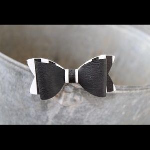 Black with black and white stripe hair bow